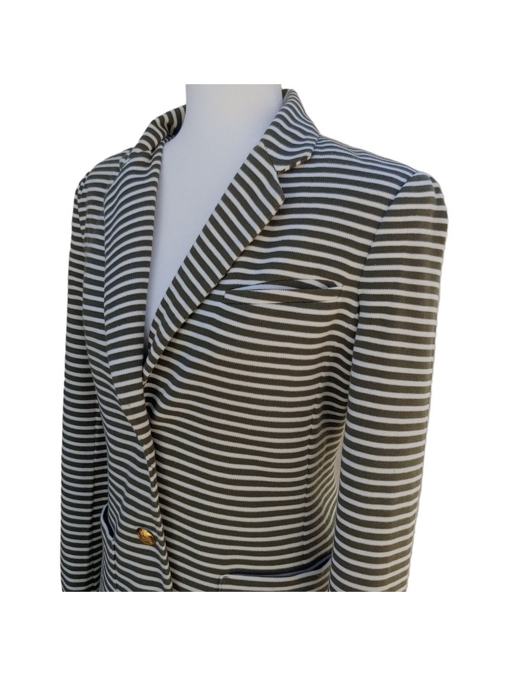 LAUREN Ralph Lauren Olive & Cream Striped Women's Blazer size Medium - Picture 6 of 17